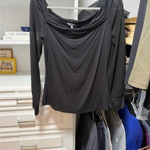 Naked Zebra Black Draped Cowl Long-Sleeve Top